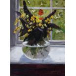 LIZZIE MACKINLAY (SCOTTISH b.1965) BUDDLEIA BOWL Acrylic on board, signed lower right, 40 x 30cm