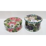 A Wemyss cabbage rose decorated powder pot and cover, together with a plum painted biscuit pot and