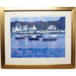 A framed Daniel Campbell print of boat in a harbour Condition Report:Available upon request