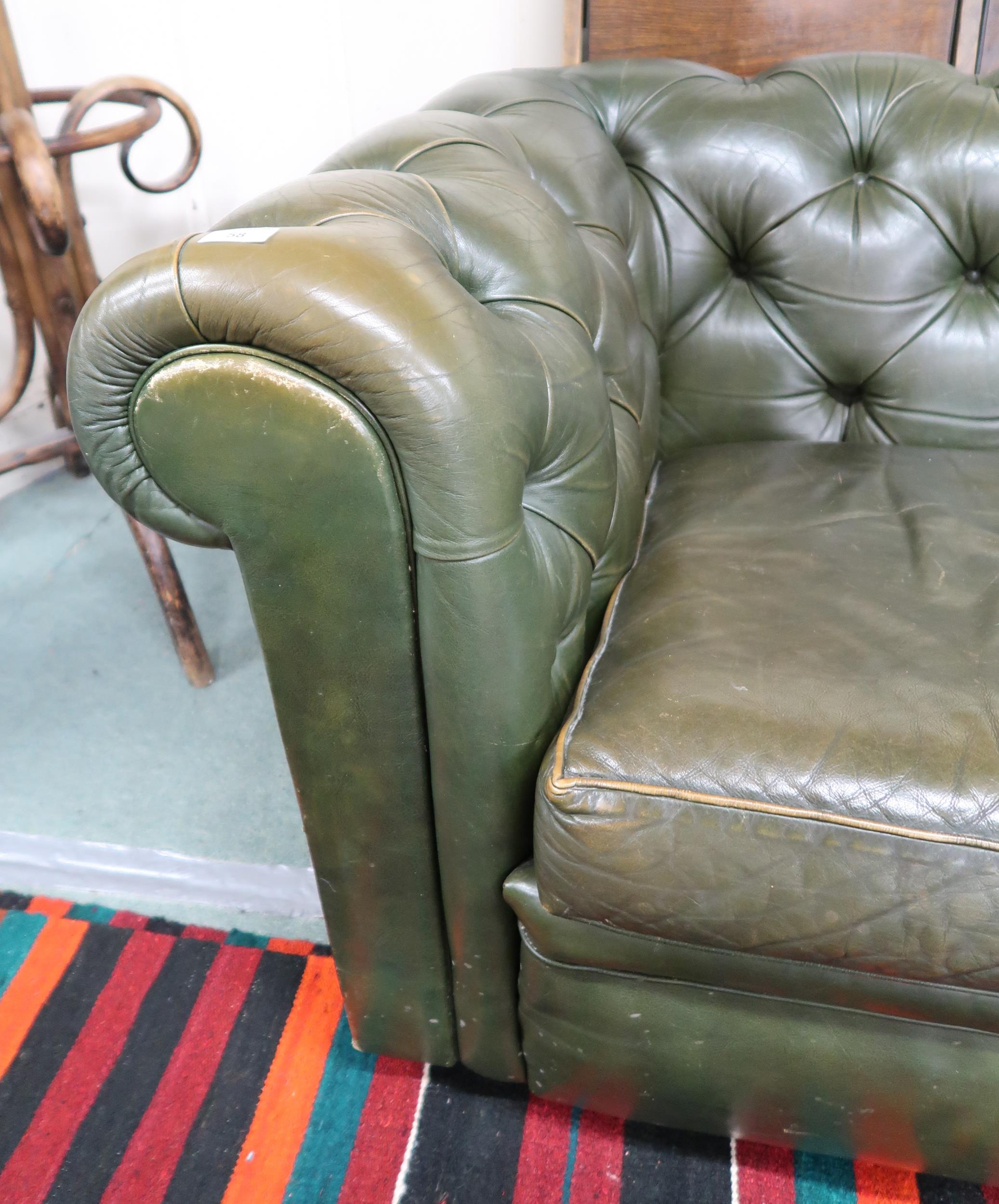 A 20th century Chesterfield style green leather upholstered button back three seater club settee, - Image 2 of 3