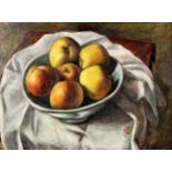 CONTEMPORARY SCHOOL STILL LIFE WITH APPLES Oil on board, signed lower right, 30 x 38cm Together with