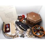 A collection of vintage silver and costume jewellery to include a Imperial Service Medal, A silver