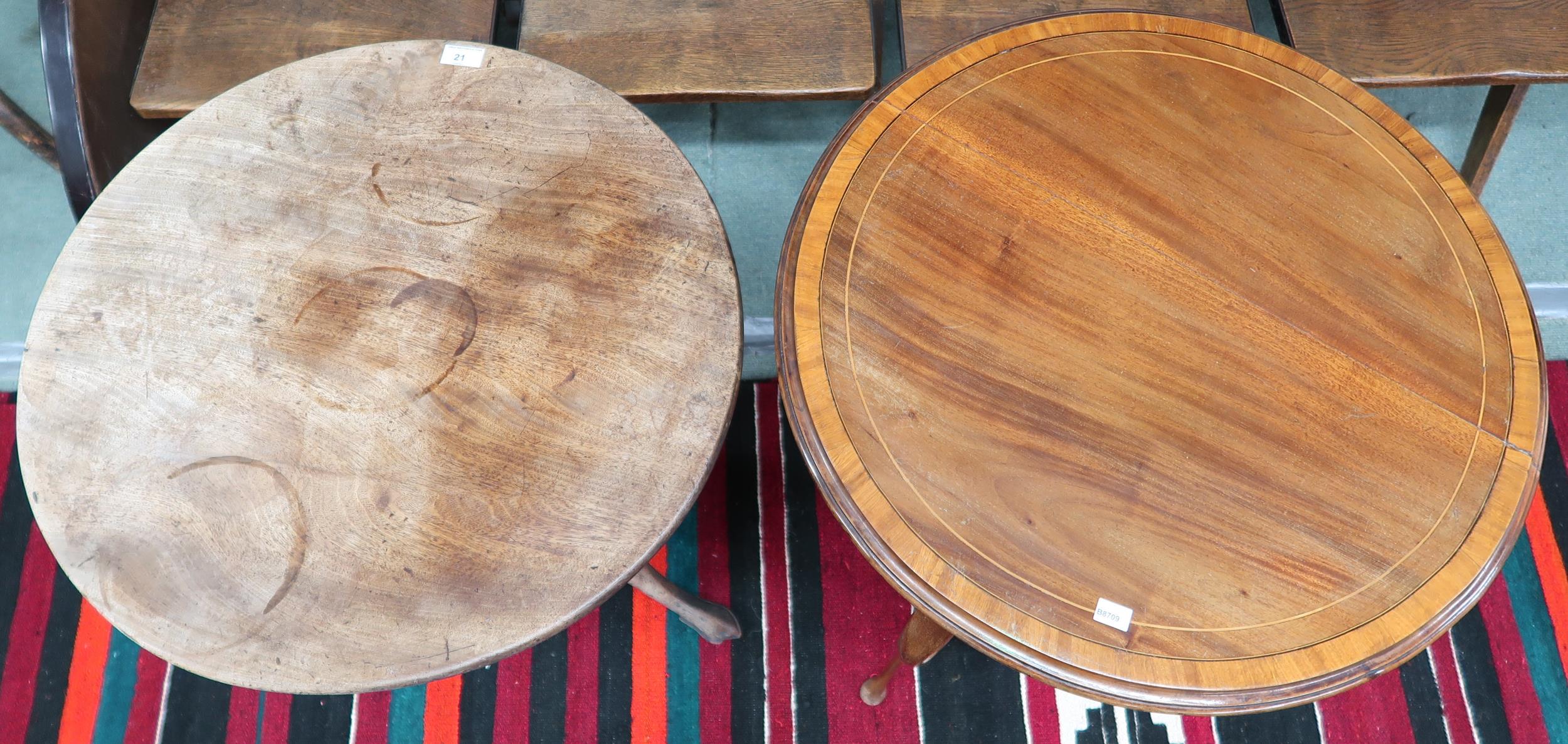 A Victorian circular tilt top table on tripod base and an Edwardian two tier circular occasional - Image 2 of 2