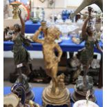 A pair of spelter figures of maidens and a cherub figure Condition Report:Available upon request