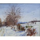 DONALD SHEARER Winter in Easter Ross, signed, oil on board, 25 x 29cm Condition Report:Available