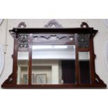 An early 20th century arts and crafts overmantle mirror, 90cm high x 129cm wide  Condition Report: