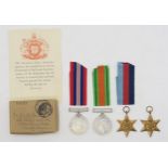 A WW2 medal group comprising War Medal, Defence Medal, 1939-45 Star and Atlantic Star (ribbon