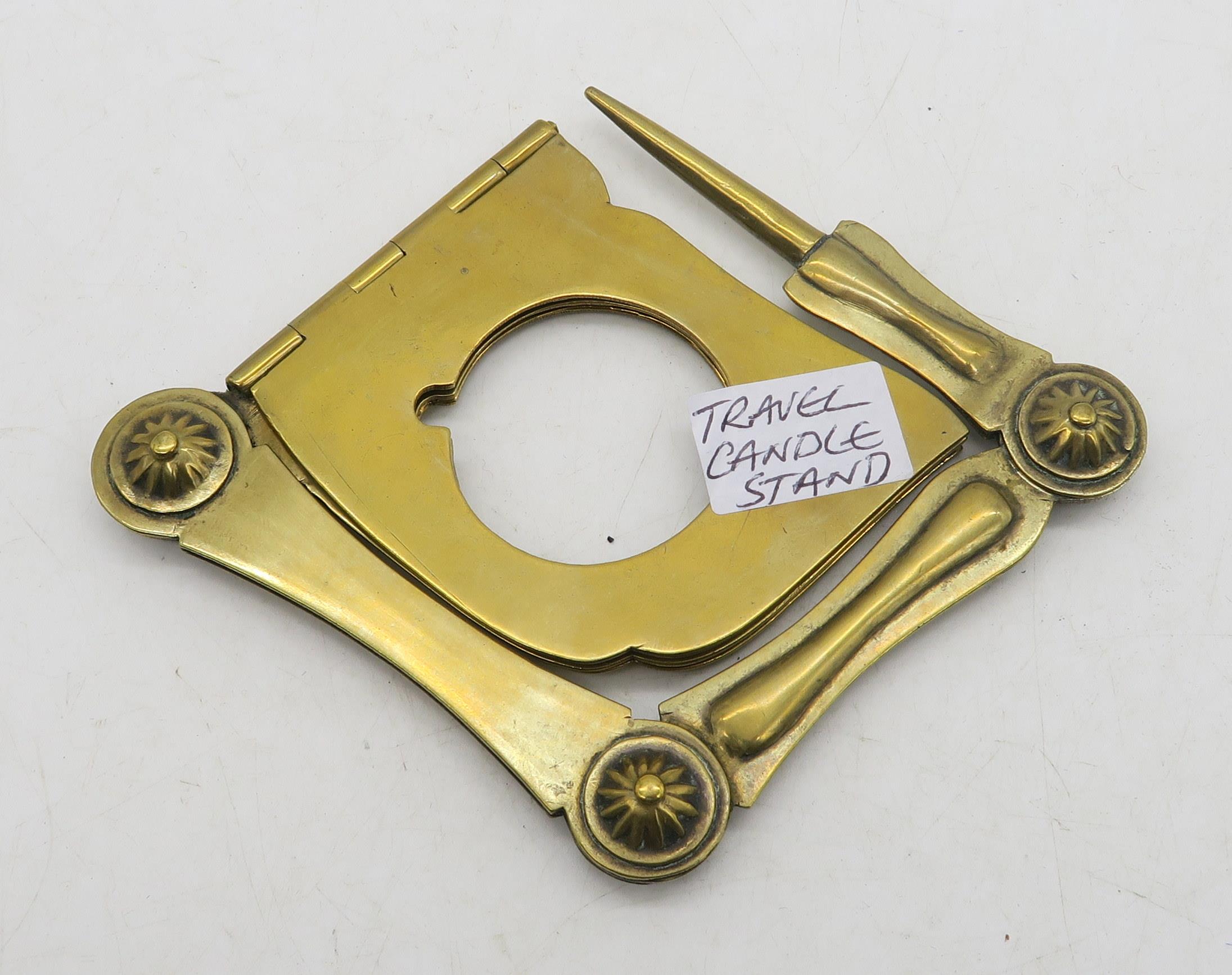 A craftsman-made brass folding candle pricket/stand, substantial bloodstone seal engraved "Purton, - Image 2 of 2