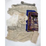 A collection of textiles including a Oscar De La Renta scarf titled Salute to Freedom, assorted