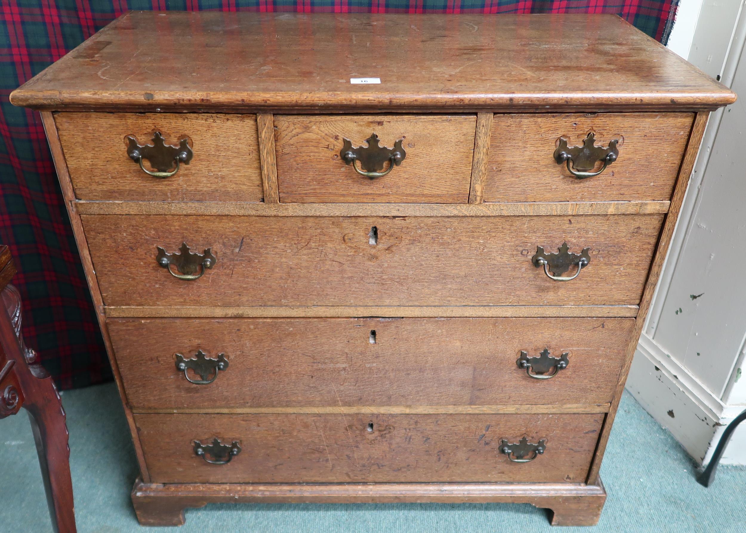 A Victorian oak chest of drawers with three short over three long drawers on plinth base, 87cm - Image 2 of 4