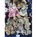 A pair of watercolours after Berta Hummel, Hummel figures, a Doulton figure, a Coalport figure and