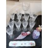 Six Waterford glasses, other crustal, Murano glass shoe and scent bottle etc Condition Report:No