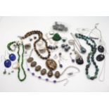 A collection of silver and costume jewellery, to include items set with Welo opal, Russian diopside,
