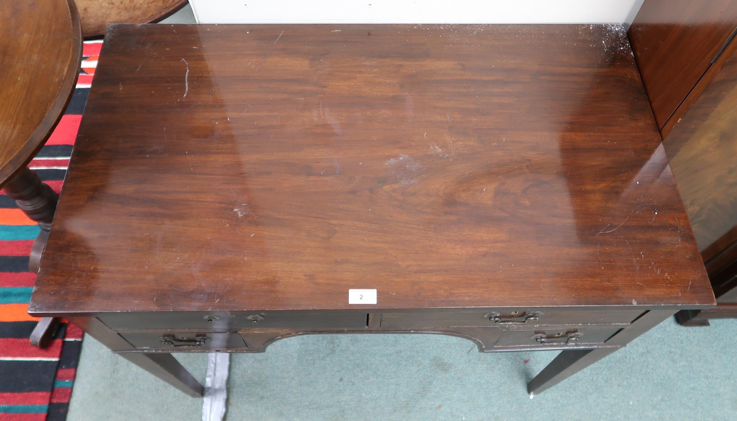 A 19th century mahogany writing desk with two long over two short drawers on square tapering - Image 2 of 4