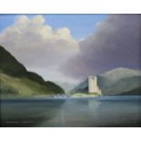 NEVILLE R. GRAY EILEAN DONAN - LOCH DUICH Oil on board, signed lower right, dated 1986, 45 x 54cm