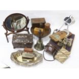 A mixed lot, to include Mauchline ware money bank (Burns' Cottage) and beaker case (Oban from the