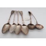 A collection of silver including four George IV fiddle pattern silver table spoons, by John