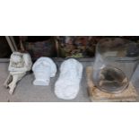Two classical plaster heads, a plaster figure of a woman etc Condition Report:No condition report