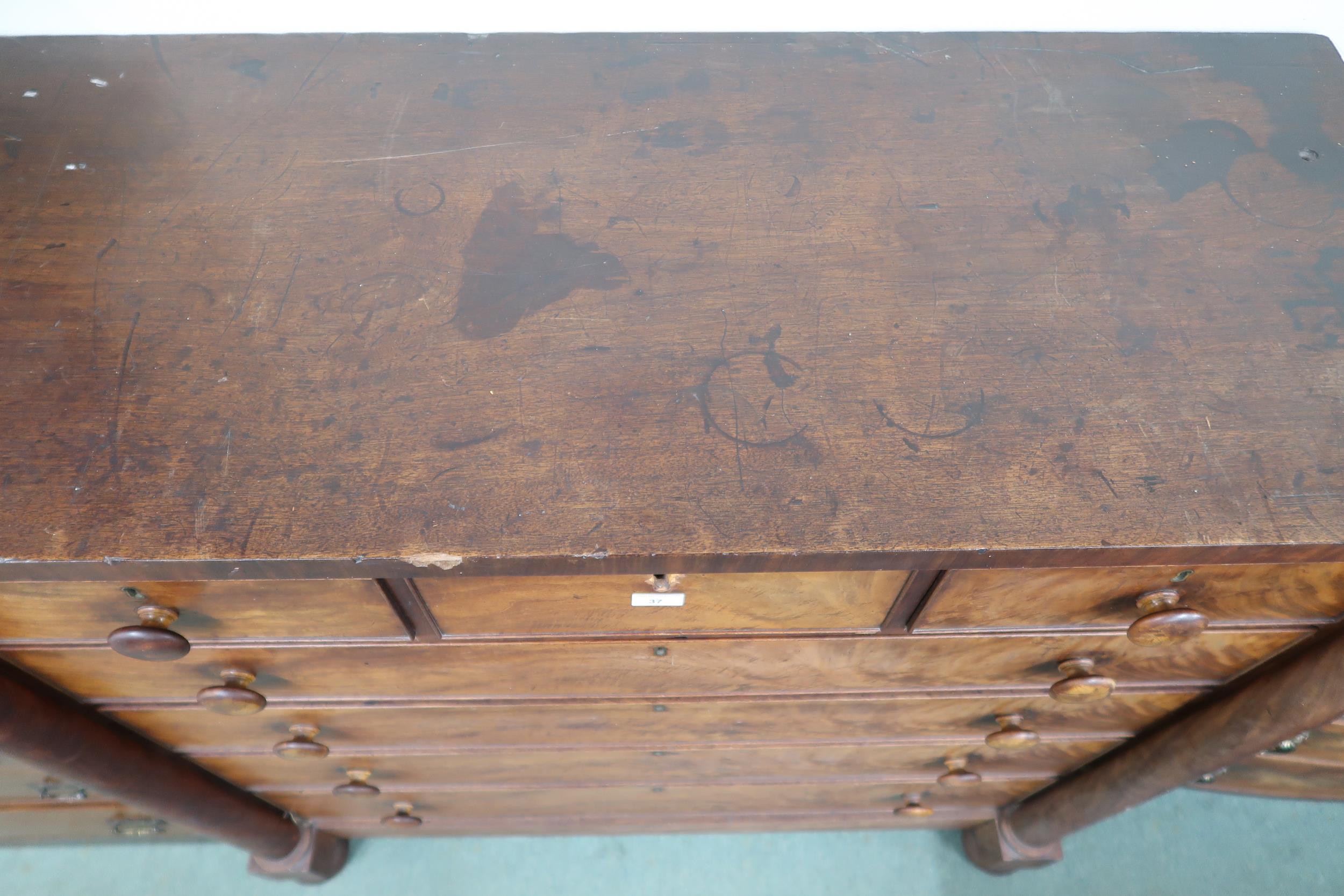 A Victorian mahogany chest of drawers with three short over four long drawers flanked by columns - Image 3 of 4