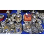 A large  collection of EPNS including teapots, tea services, a candelabrum centrepiece modelled as a