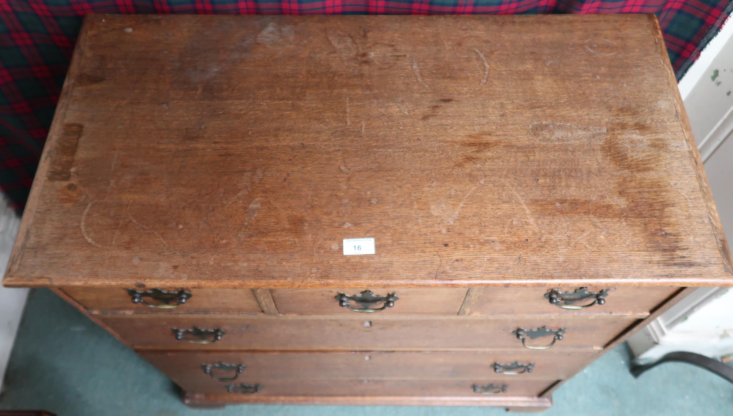 A Victorian oak chest of drawers with three short over three long drawers on plinth base, 87cm - Image 3 of 4