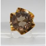 A 9ct gold smoky quartz retro ring, size O, weight 5.7gms Condition Report:Available upon request