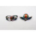 Two enamelled Art Nouveau brooches By William Hair Haseler stamped with his mark WHH, both dated