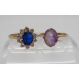 A 9ct gold amethyst ring, size O, a 9ct blue and white gem set ring, size P, weight together 5.