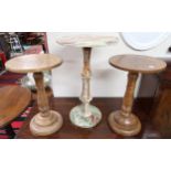 A 20th century green marble pedestal 58cm high and a pair of oak pedestals with turned column bases,
