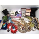 Statement necklaces, an enamel butterfly brooch, rainbow ceramic brooch and other items Condition