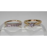 A 9ct gold estimated approx 0.25ct diamond solitaire ring, size M1/2, and a further illusion set