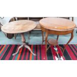 A Victorian circular tilt top table on tripod base and an Edwardian two tier circular occasional