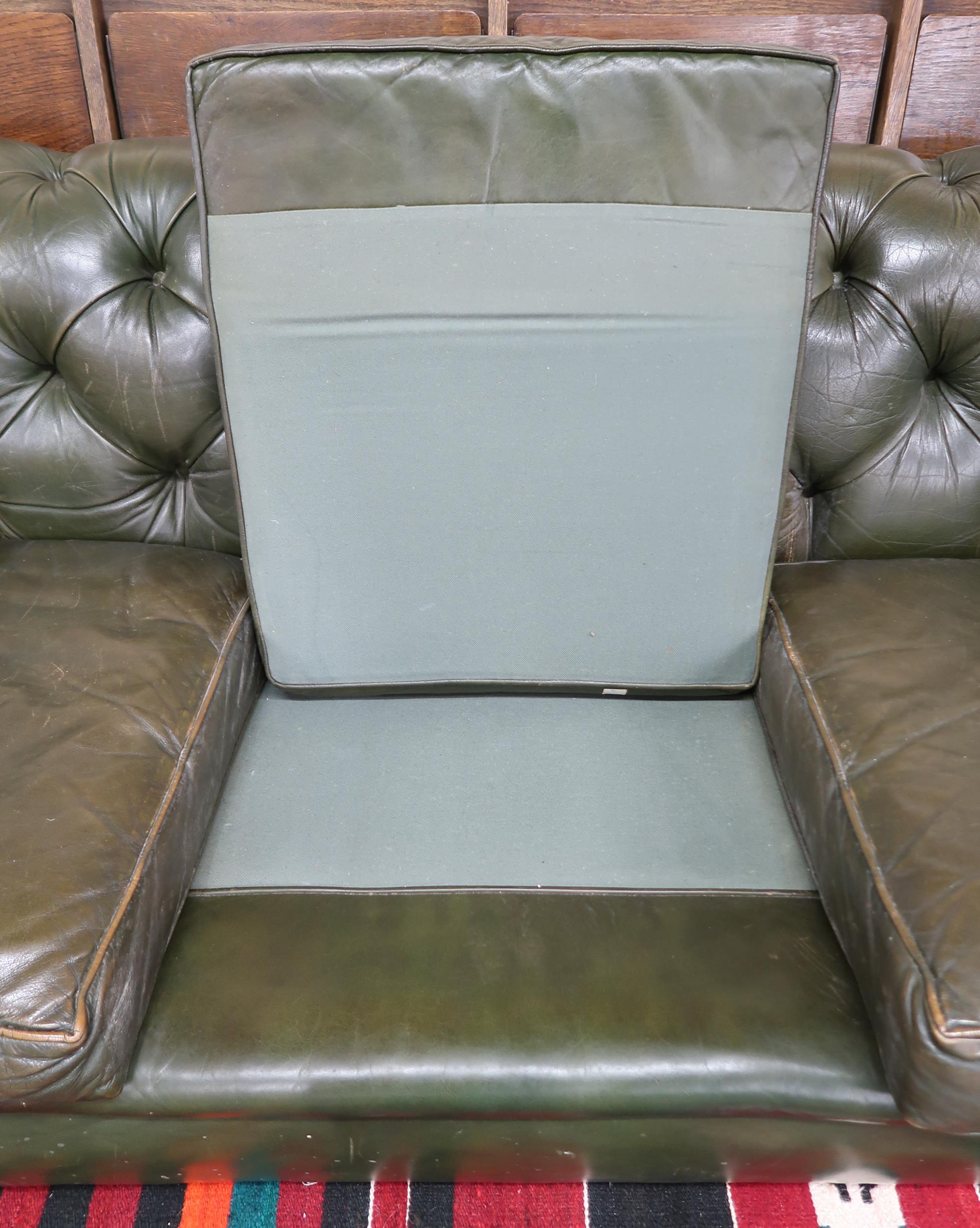 A 20th century Chesterfield style green leather upholstered button back three seater club settee, - Image 3 of 3