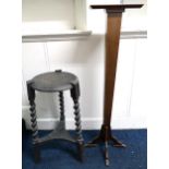 An early 20th ebonised oak barley twist two tier jardinière stand, 72cm high and a 20th century