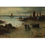 WILLIAM CARLAW Fishing boats early morning, signed, oil on panel, 12 x 16cm Condition Report: