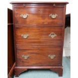 A 20th century mahogany chest of three drawers on plinth base, 85cm high x 59cm wide x 47cm deep