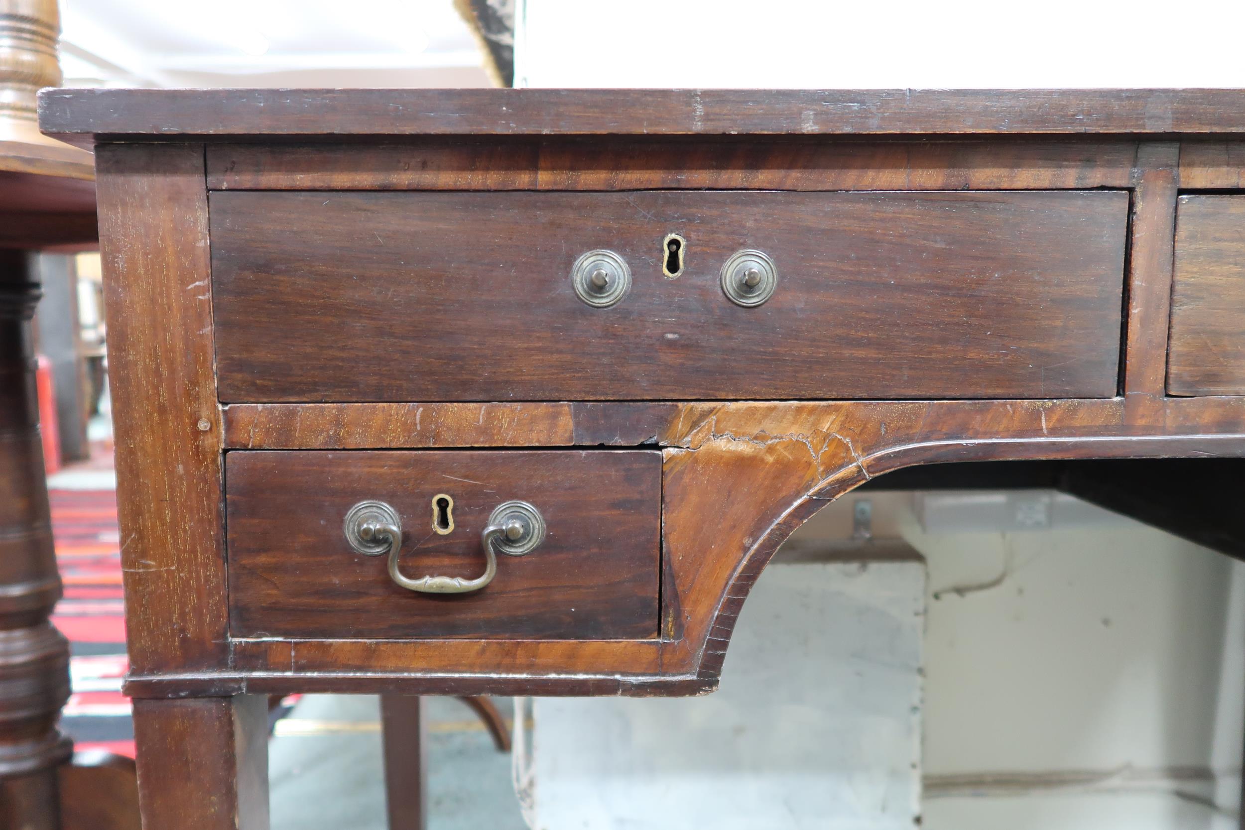 A 19th century mahogany writing desk with two long over two short drawers on square tapering - Image 3 of 4