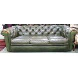 A 20th century Chesterfield style green leather upholstered button back three seater club settee,