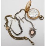A gold plated Waltham full hunter pocket watch, together with a tapered silver fob chain, with