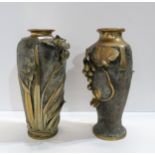 Two bronze vases, one decorated with irises and the other grapes Condition Report:Available upon