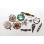 A collection of silver brooches three set with Scottish agates to include Robert Allison, John