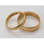 Two 18ct gold wedding rings, sizes,V hallmarked 1912, and O1/2 Hallmarked 1916, weight together 7.