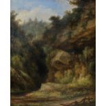 JAMES FRANCIS WILLIAMS Rocky Landscape, oil on canvas, 54 x 45cm Condition Report: