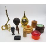 A craftsman-made brass folding candle pricket/stand, substantial bloodstone seal engraved "Purton,