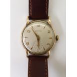 A 9ct gold gents Zenith vintage watch , inscribed verso with the date 1961, Hallmarked 1952,