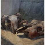 DONALD MACLEOD (SCOTTISH 1956-2018) STILL LIFE WITH SHEEP SKULLS Oil on canvas, 65 x 65cm Signed