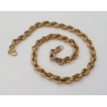 A 9ct gold rope chain, length 39cm, weight 9.2gms Condition Report:Hollow construction .