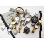 A Seiko automatic, a ladies gold plated Longines, a gents Zeitner, a ladies Mirexal watch and