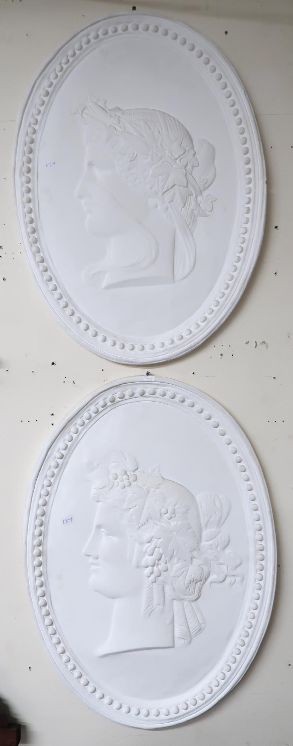 A set of four oval plaster wall plaques each with cameo style silhouettes in the guise of the four - Image 3 of 3