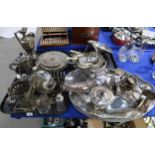 A large collection of EPNS including a graduated set of circular trays, with engraved decoration and